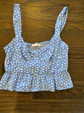 La Hearts Blue Floral Crop Tank with Peplum